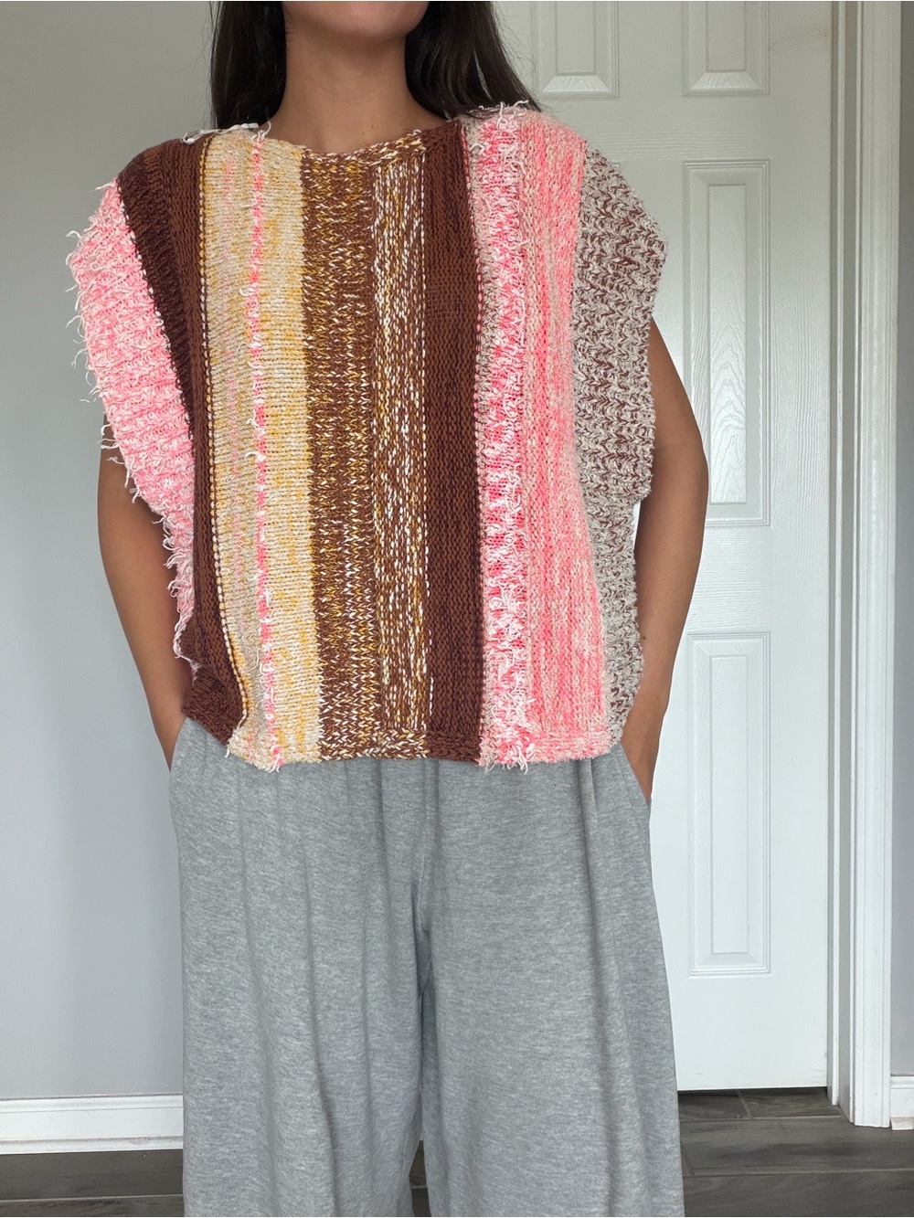 Anthropologie multicolored striped knit sleeveless sweater vest boho coquette